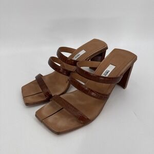 MISTA Brown Joanne Croc Embossed Leather Strappy Sandal Size 38/7.5 Spain